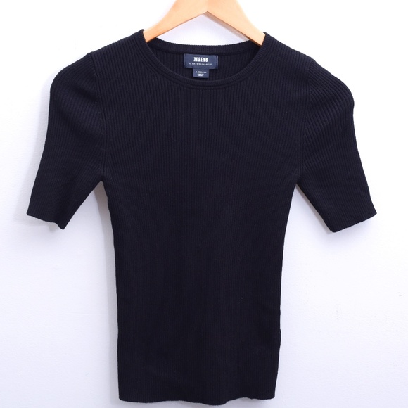 Anthropoligie Maeve Josepha Ribbed Black Crew Neck Stretchy Closet Must Have  XS - Picture 1 of 8